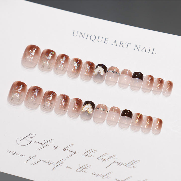 Decorative Press-On Nail Art with Heart Accents