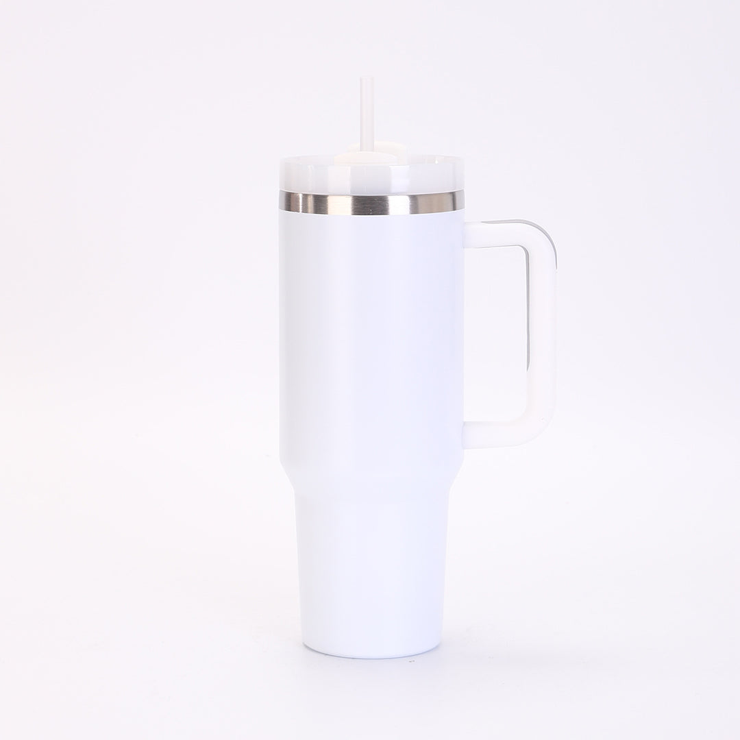 Insulated Stainless Steel Tall Travel Mug With Ergonomic Side Handle And Leak-Resistant Straw Lid