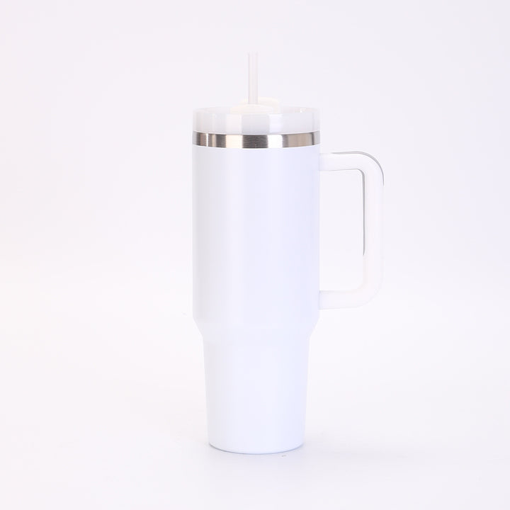 Insulated Stainless Steel Tall Travel Mug With Ergonomic Side Handle And Leak-Resistant Straw Lid