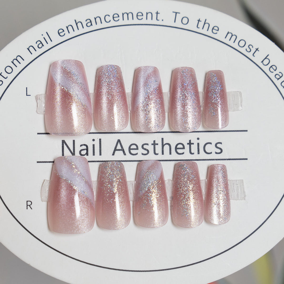 Decorative Glitter Long Square Press-On Nails