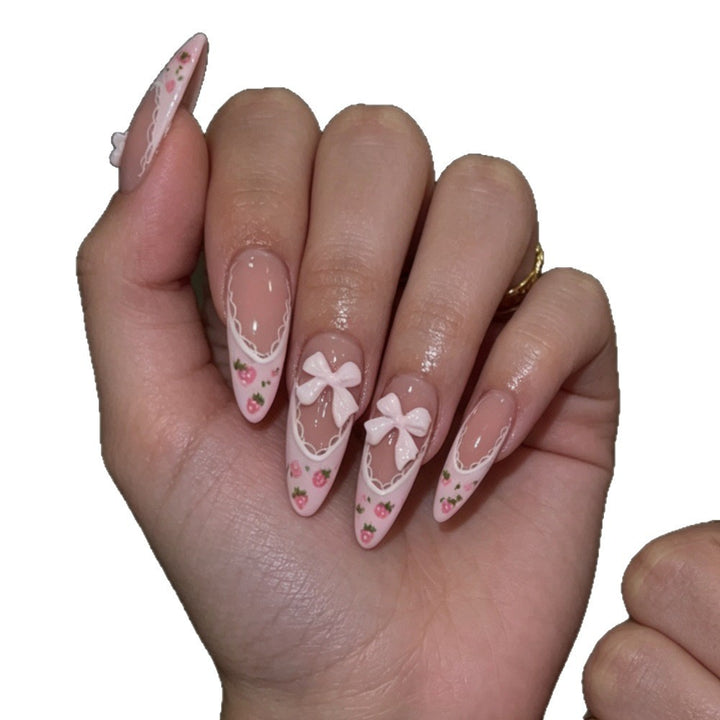 Elegant Stiletto Press-On Nails with Floral and Bow Accents Kalsten