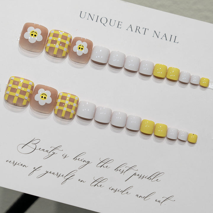 Creative Flower and Checkered Nail Art