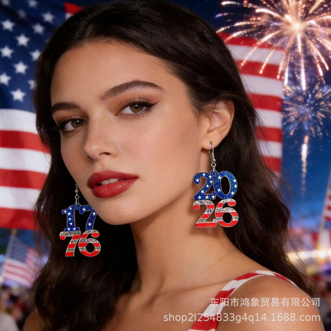Women's nan patriotic heart dangle earrings with layered star stripe cutout and fishhook Kalsten