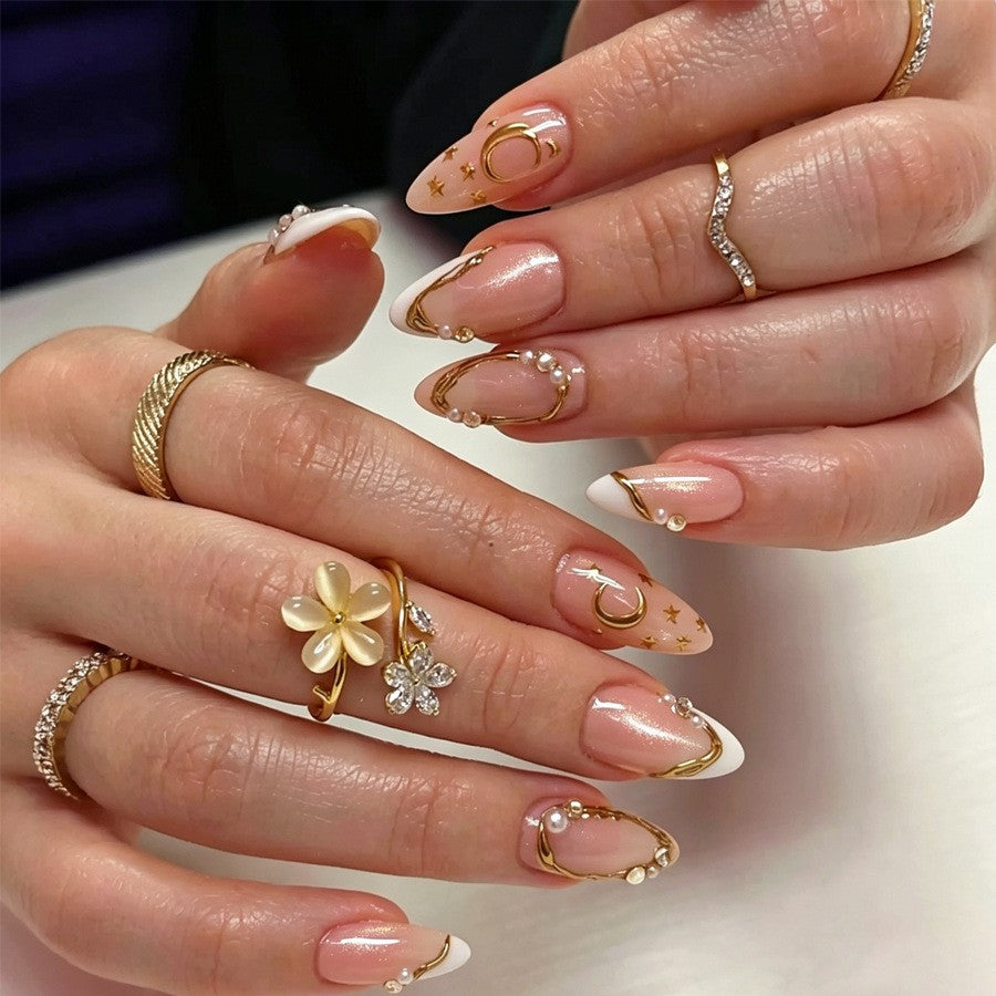 Exquisite artificial nail set with fine 3D decorations and elegant accents Kalsten