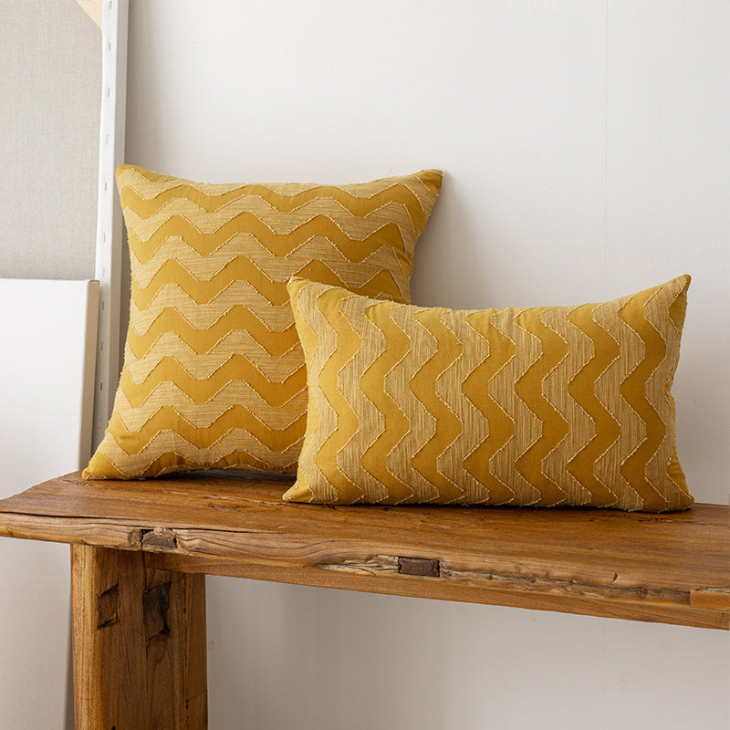 Decorative Chevron Textured Square Throw Pillow Cover with Woven Zigzag Embroidery