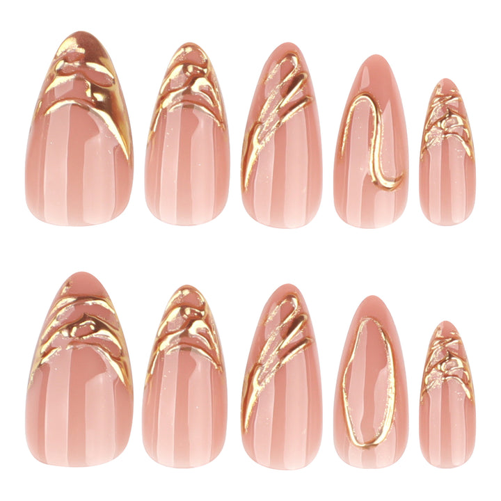 Artistic acrylic nails with gold embellishments Kalsten
