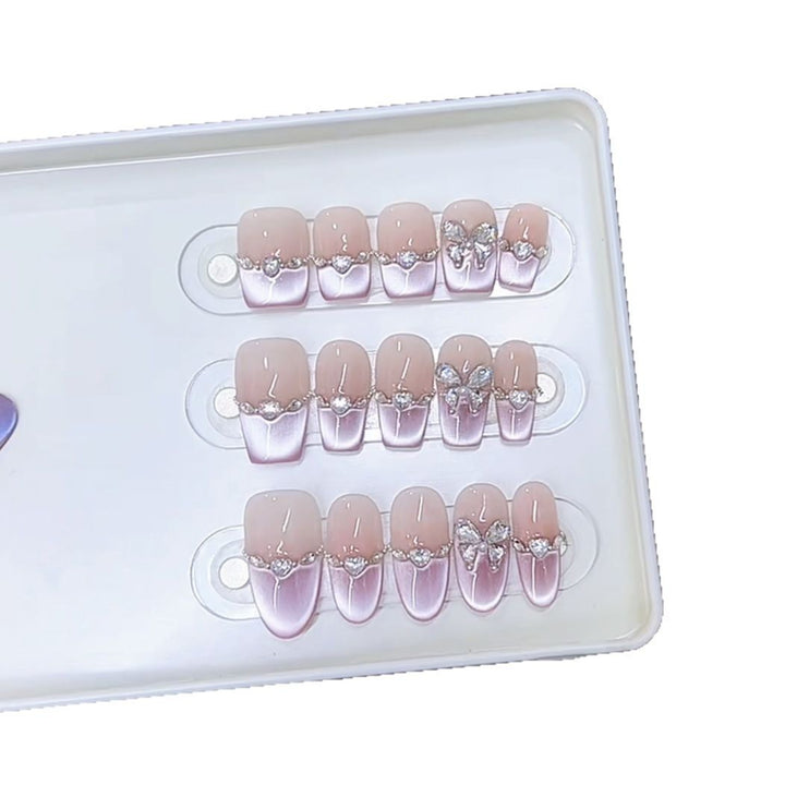 Elegant Press-On Nail Art Set with Butterfly Accents Kalsten