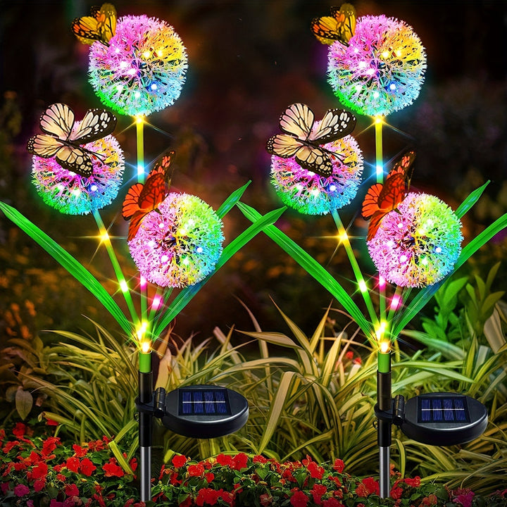 Decorative Solar LED Garden Dandelion Stake Lights With Butterfly Accents Kalsten