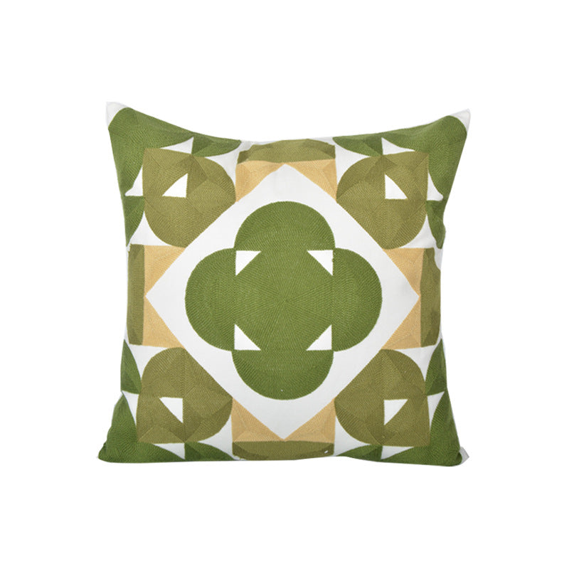 Geometric Embroidered Textured Square Accent Pillow with Layered Appliqué and Concealed Zip