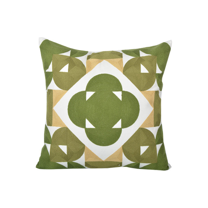 Geometric Embroidered Textured Square Accent Pillow with Layered Appliqué and Concealed Zip