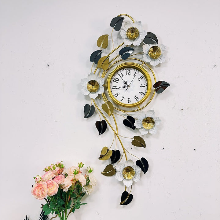 Floral Wall Clock Art with Elegant Metal Frame Kalsten
