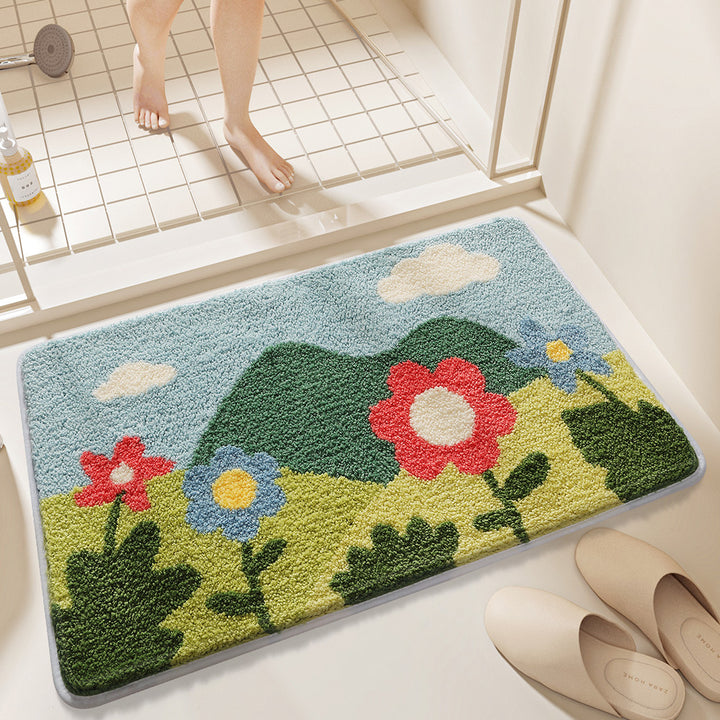 Leaf Design Plush Bathroom Mat Kalsten