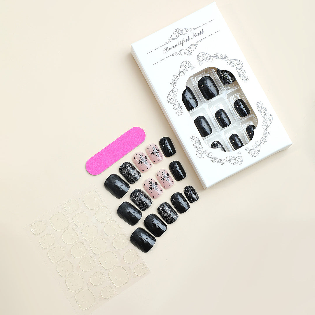 Stylish Press-On Nail Art Set with Decorative Sparkle and Floral Designs Kalsten