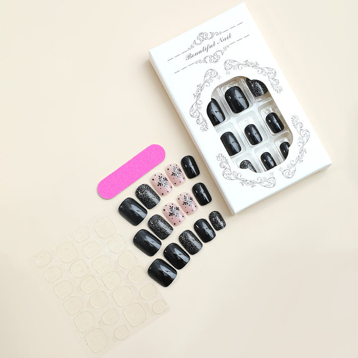 Stylish Press-On Nail Art Set with Decorative Sparkle and Floral Designs Kalsten