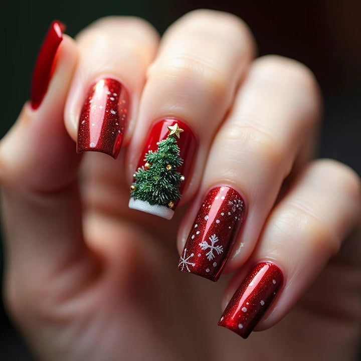 Artificial nails in festive Christmas design Kalsten