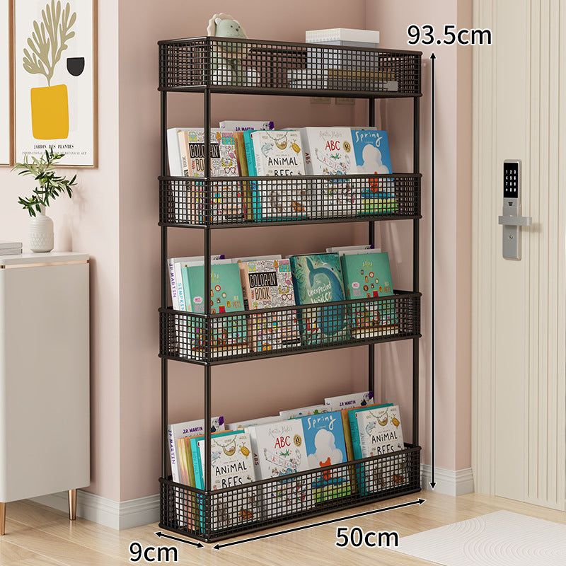 Freestanding Four‑Tier Metal Mesh Book and Display Shelf Rack