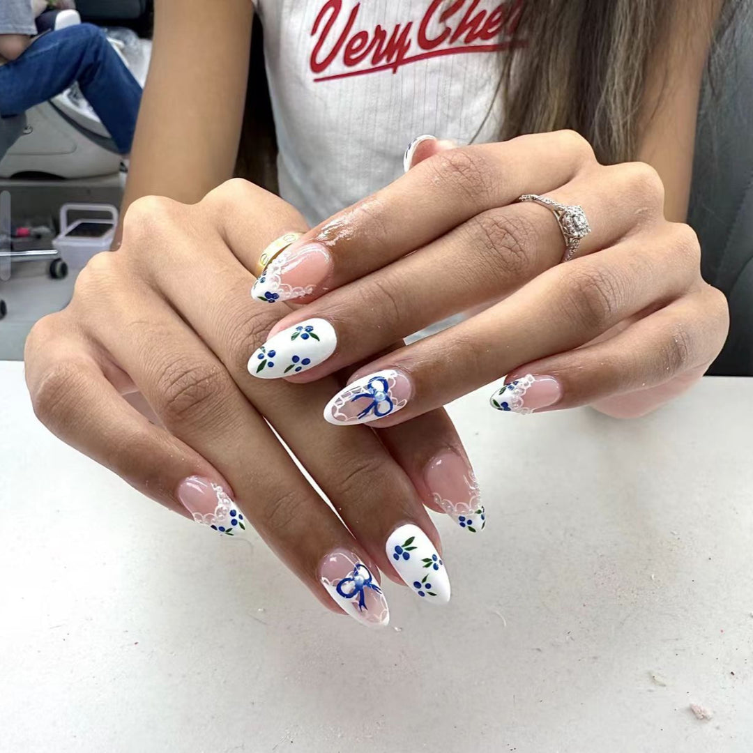 Floral Bow-Accent Press-On Nails Kalsten