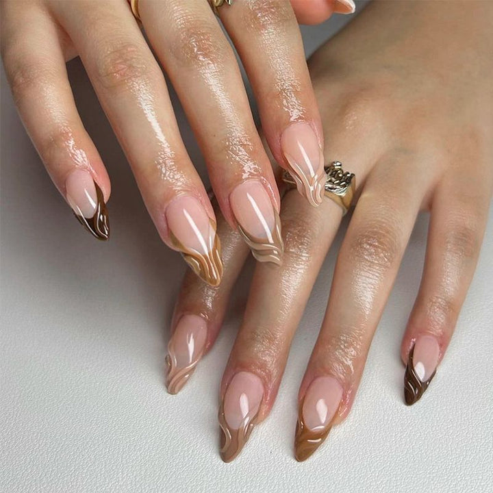 Acrylic nail set with elegant marble pattern and glossy finish Kalsten