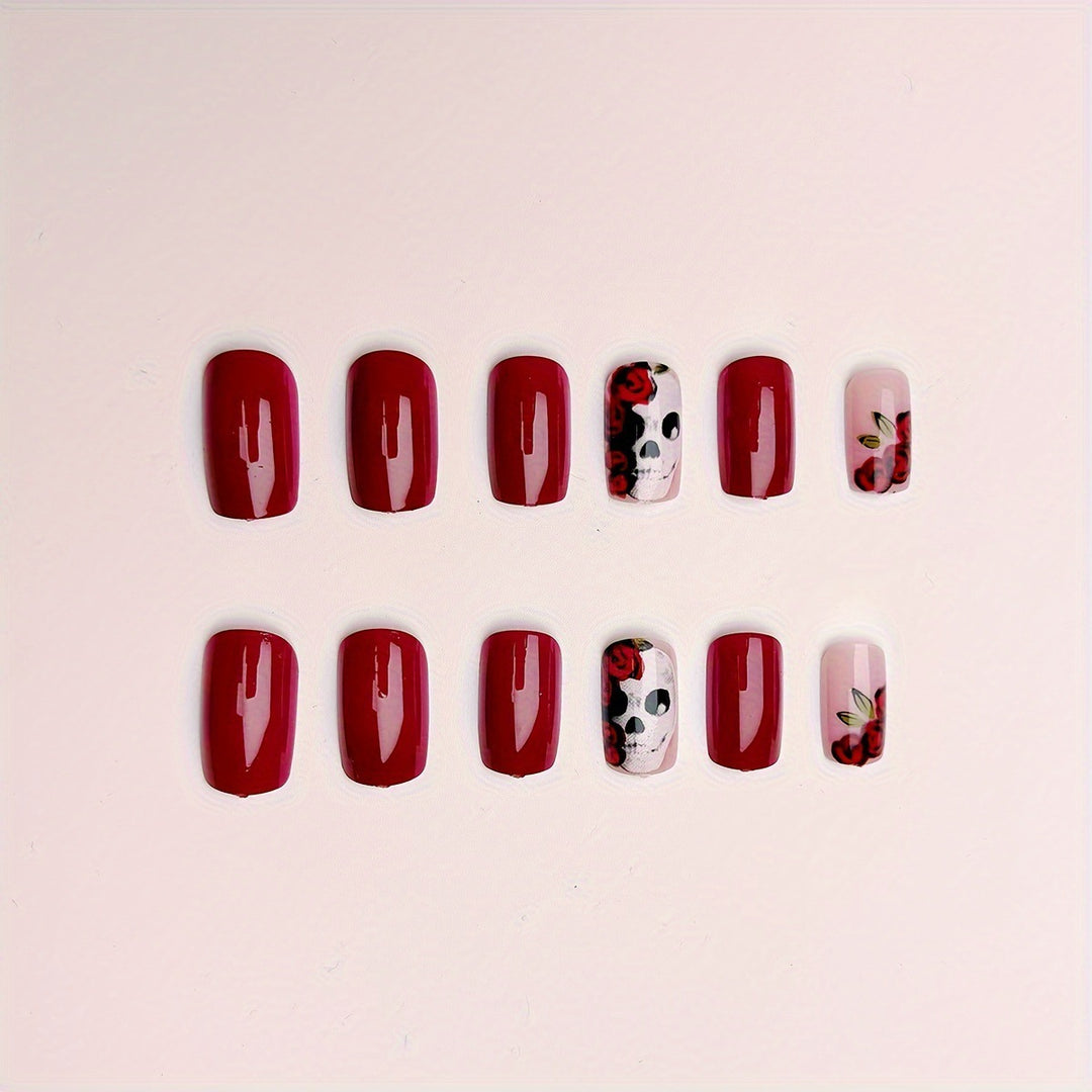 Artistic Skull and Rose Nail Art Kalsten