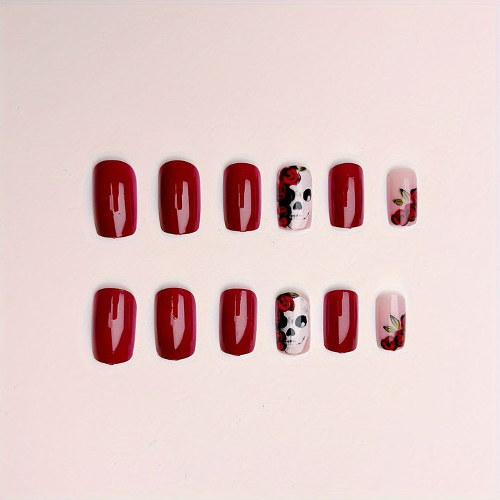 Artistic Skull and Rose Nail Art Kalsten