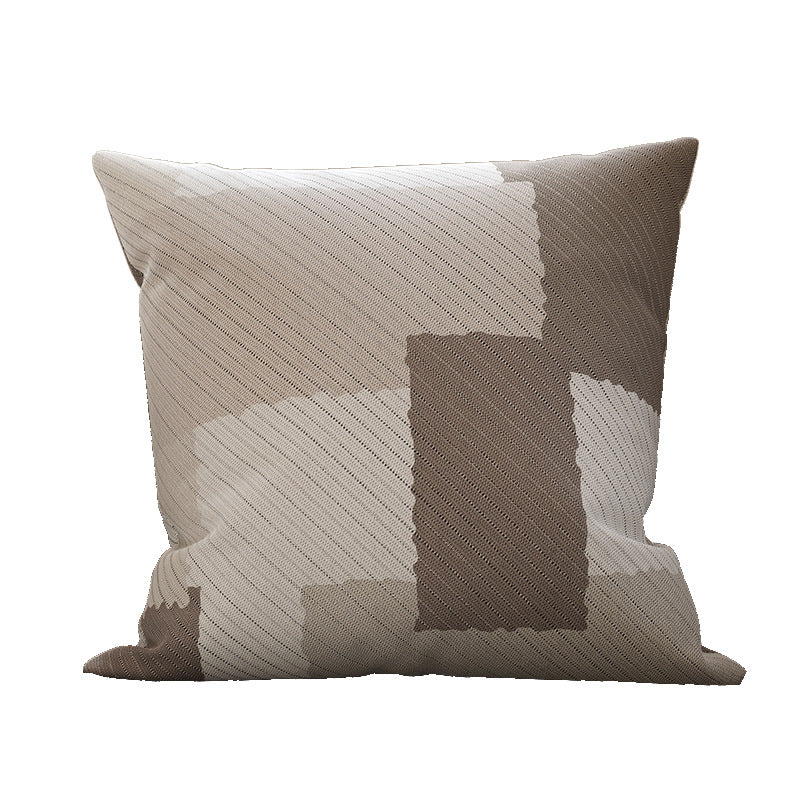 Decorative Knit-Texture Square Throw Pillow Cover with Abstract Block Print