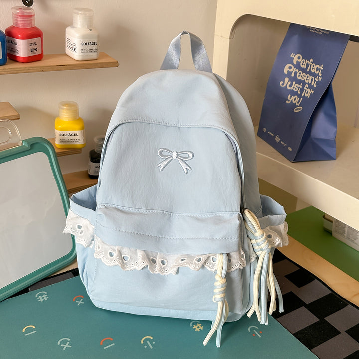 Stylish Embroidered Bow-Accent Backpack Kalsten