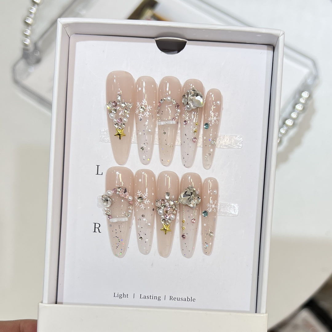 Decorative Gemstone Press-On Nail Tips Kalsten