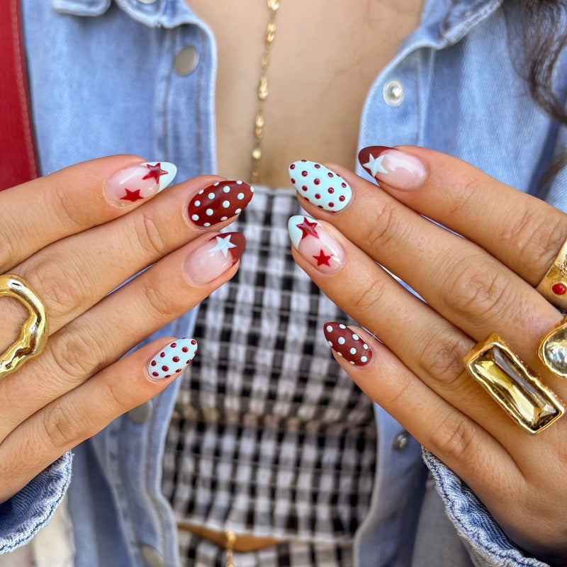 Acrylic nail set with creative dot and star design Kalsten