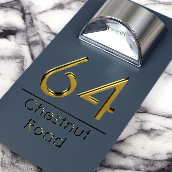 Modern Illuminated Stainless Steel Address Plaque With Integrated Led Pathway Light