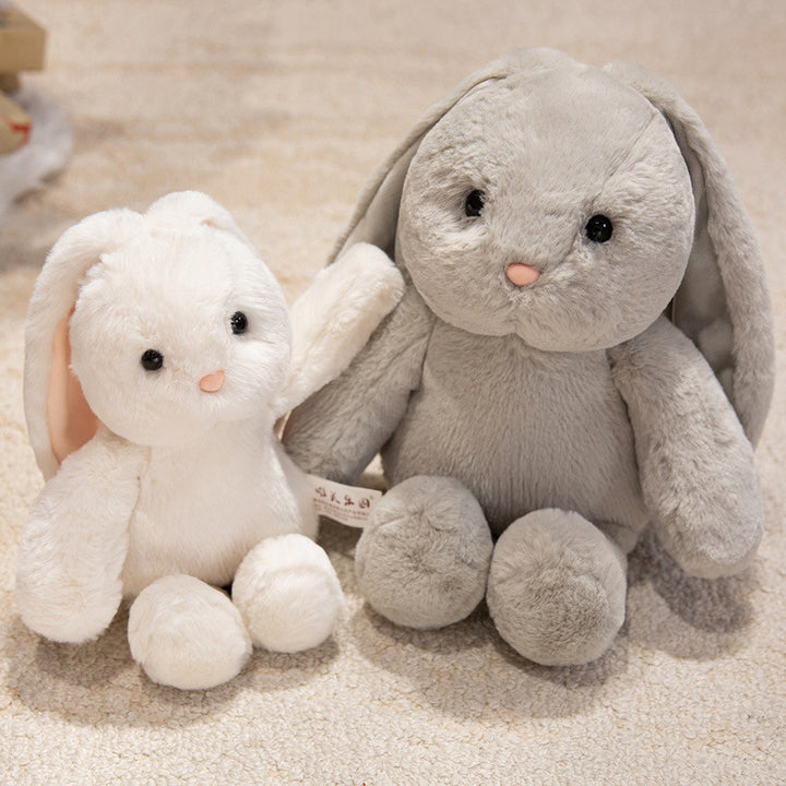 Plush Sitting Bunny Comforter Toy with Dropped Ears Ultra-Soft Faux-Fur and Bean-Fill Base Kalsten