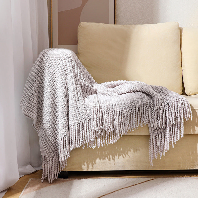 Textured Fringe Knit Throw Blanket Kalsten