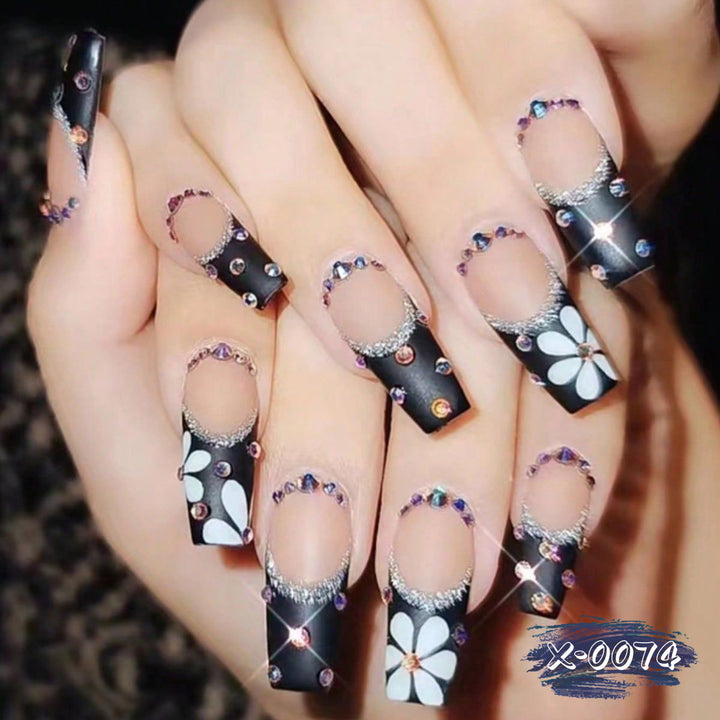 Glamorous Floral and Rhinestone Nail Art Set
