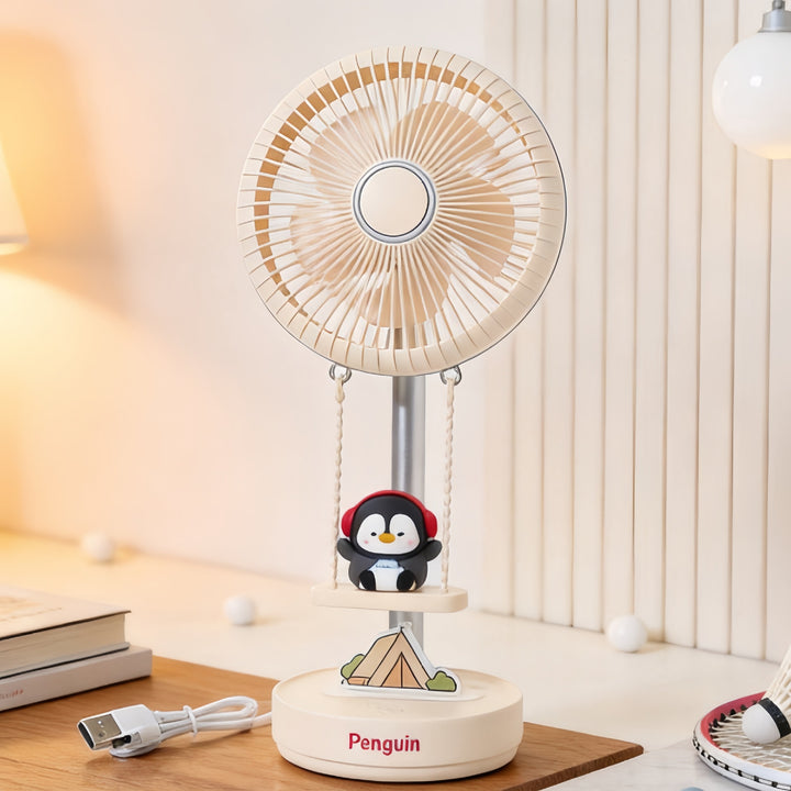 Ladies Portable Table Fan with Toy Penguin Design Kalsten