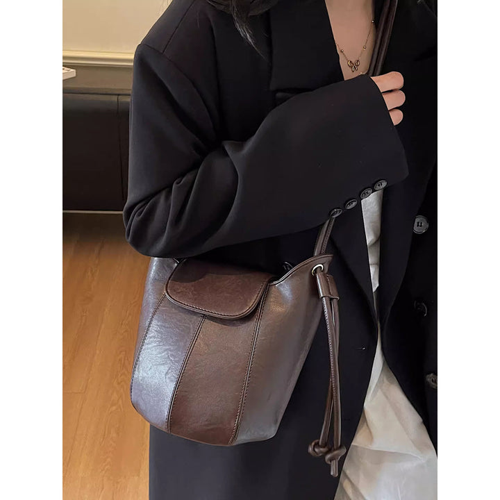 Contemporary Leather Drawstring Bucket Bag Kalsten