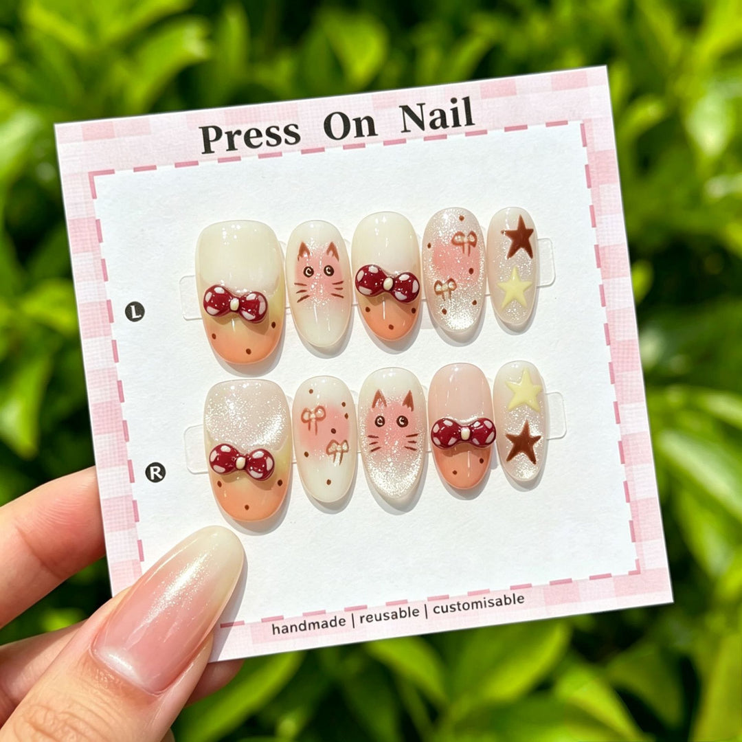 Artistic Press-On Nail Set with Tropical and Floral Accents
