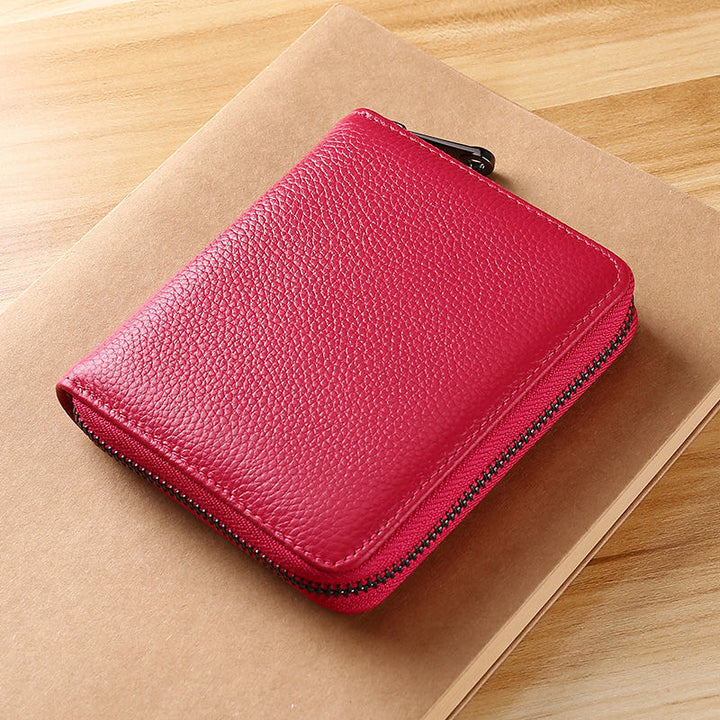 Compact Genuine Leather Zippered Wallet