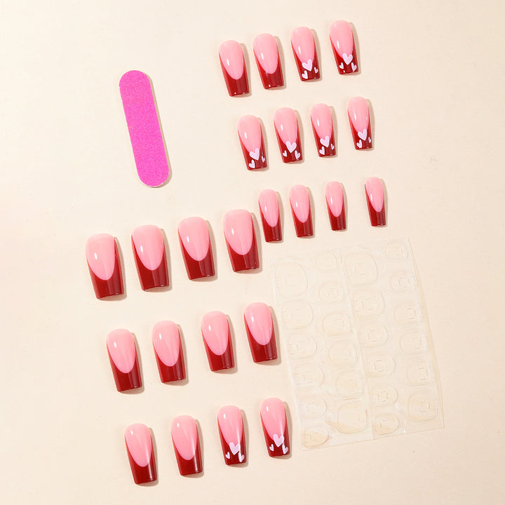 Heart-Patterned Acrylic Nail Art Extensions Kalsten