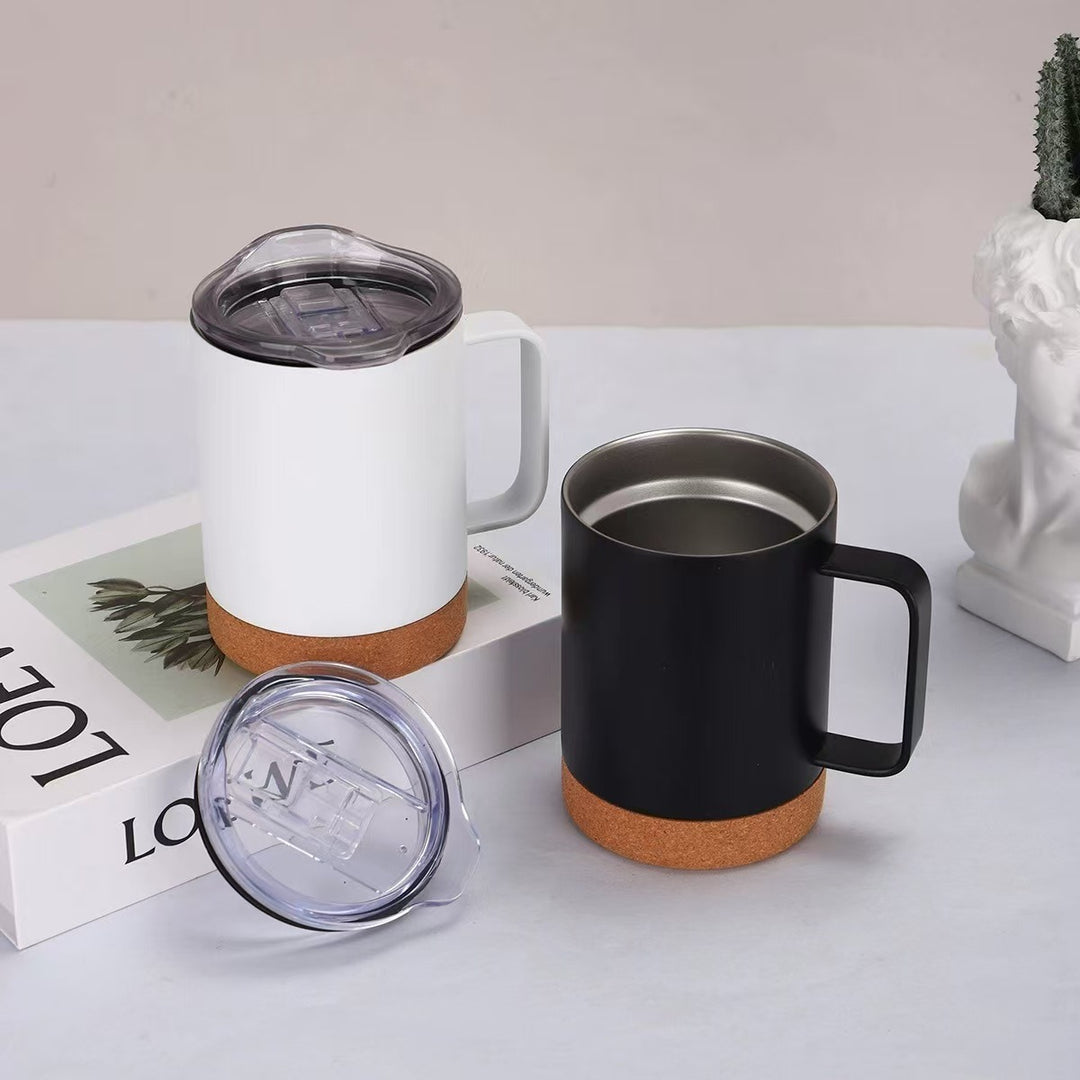Ladies elegant coffee mug with cork bottom and transparent lid Kalsten
