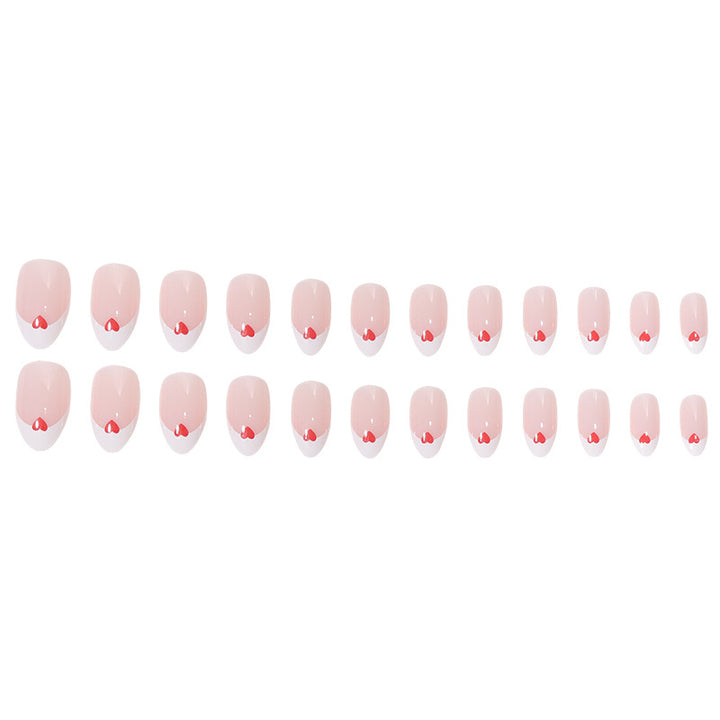 Heart-Adorned French Tip Nail Set Kalsten