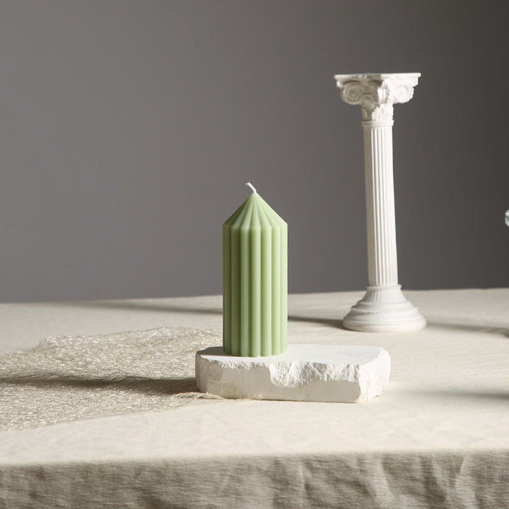 Vertical-Fluted Sculptural Pillar Candle with Pointed Faceted Top
