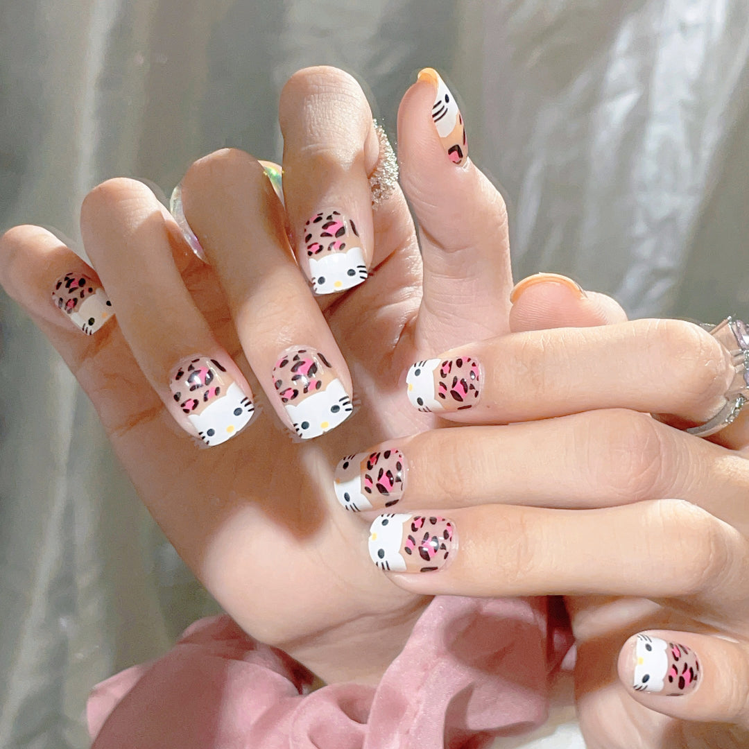 Playful Cat-Themed Press-On Nail Set