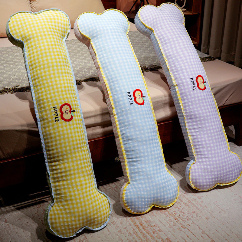 Bone-shaped extra-long body pillow with cotton cover and apple embroidery