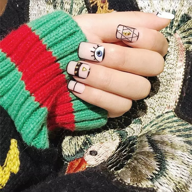 Artistic Press-On Nail Set with Eye Motif
