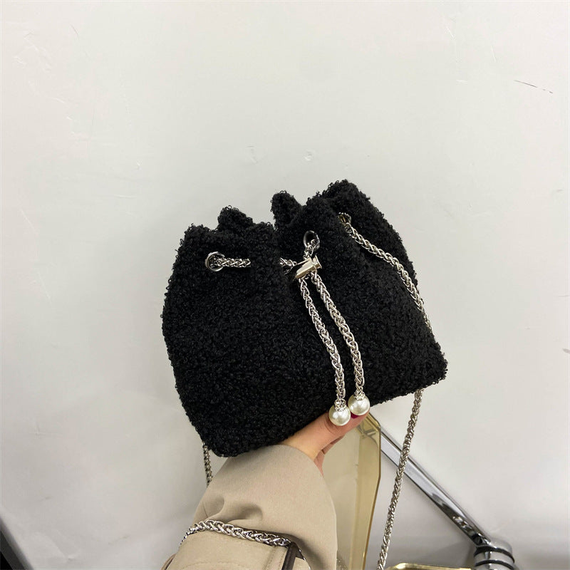 Plush Drawstring Bucket Bag