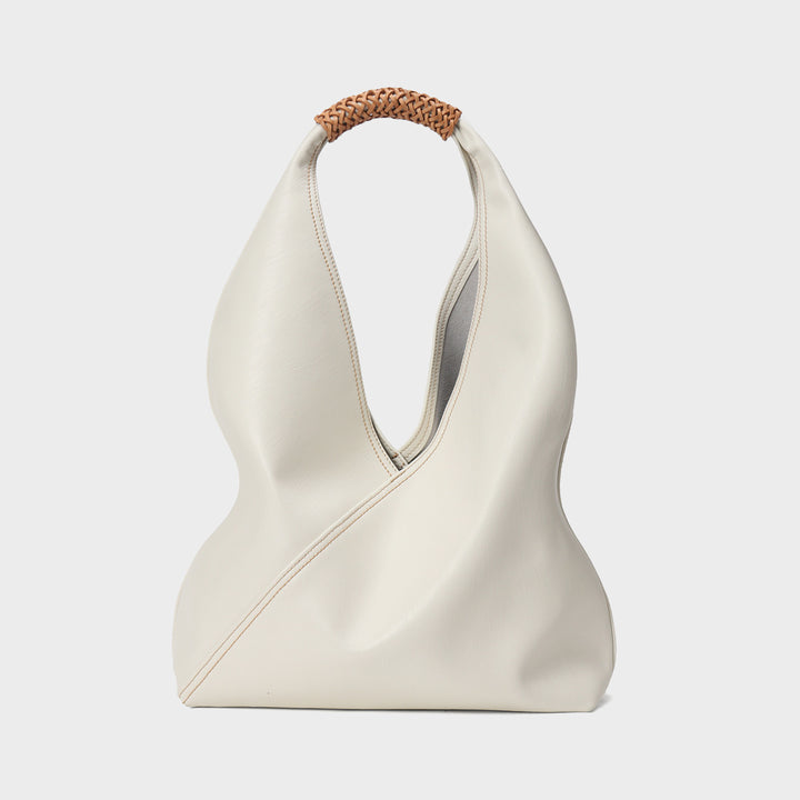 Sculptural Soft-Leather Slouch Hobo Tote with Braided Top Handle