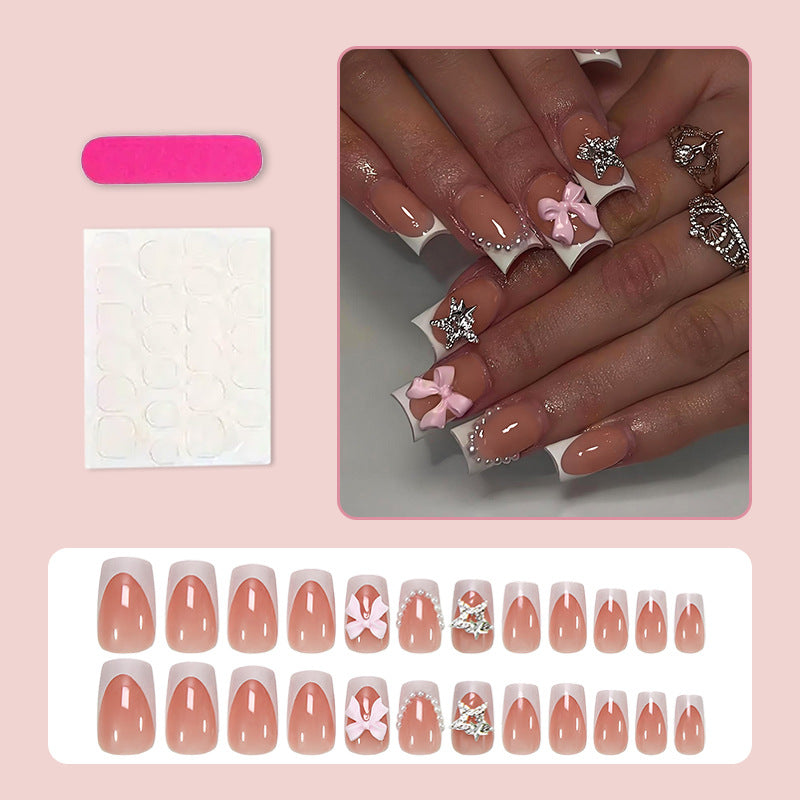 Acrylic nail set with elegant 3D flowers and glitter accents Kalsten