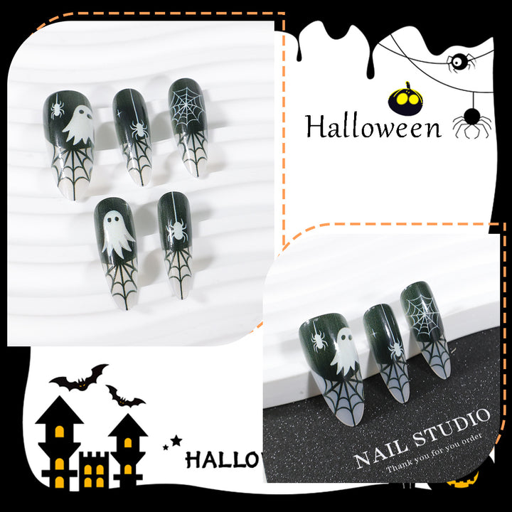 Halloween Artificial Nail Set with Ghost and Spider Web Design Kalsten