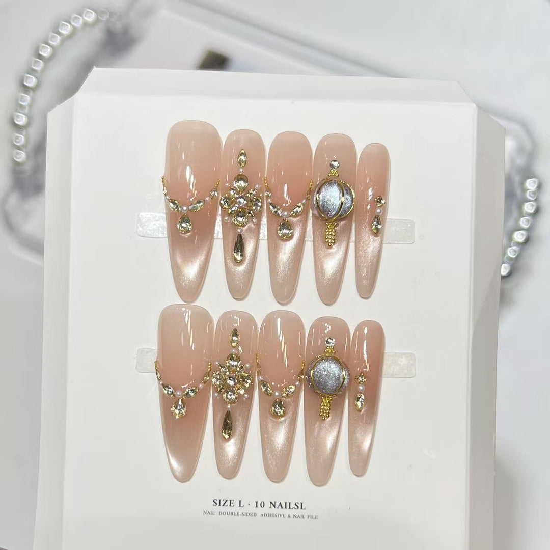 Decorative Stiletto Press-On Nail Set with Elegant Gemstone Embellishments Kalsten