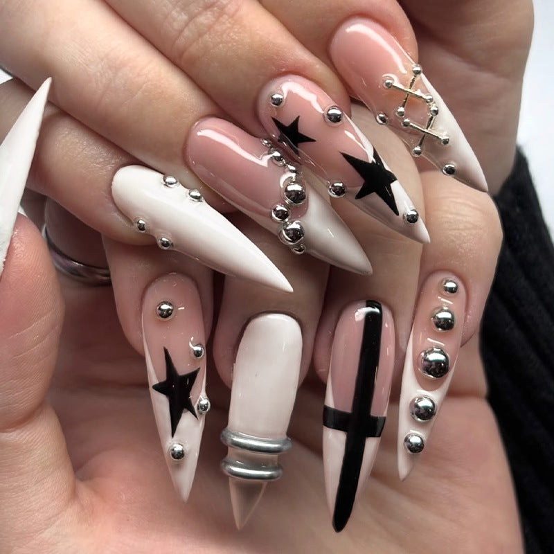 Decorative Press-On Nail Art Set with Star and Gem Accents kalsten