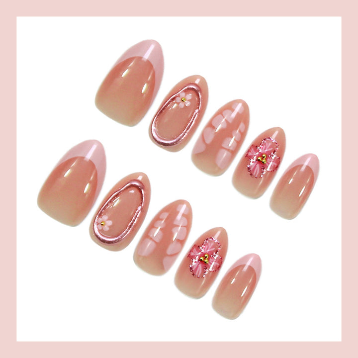 Artificial nail set with floral decorations and elegant accents Kalsten